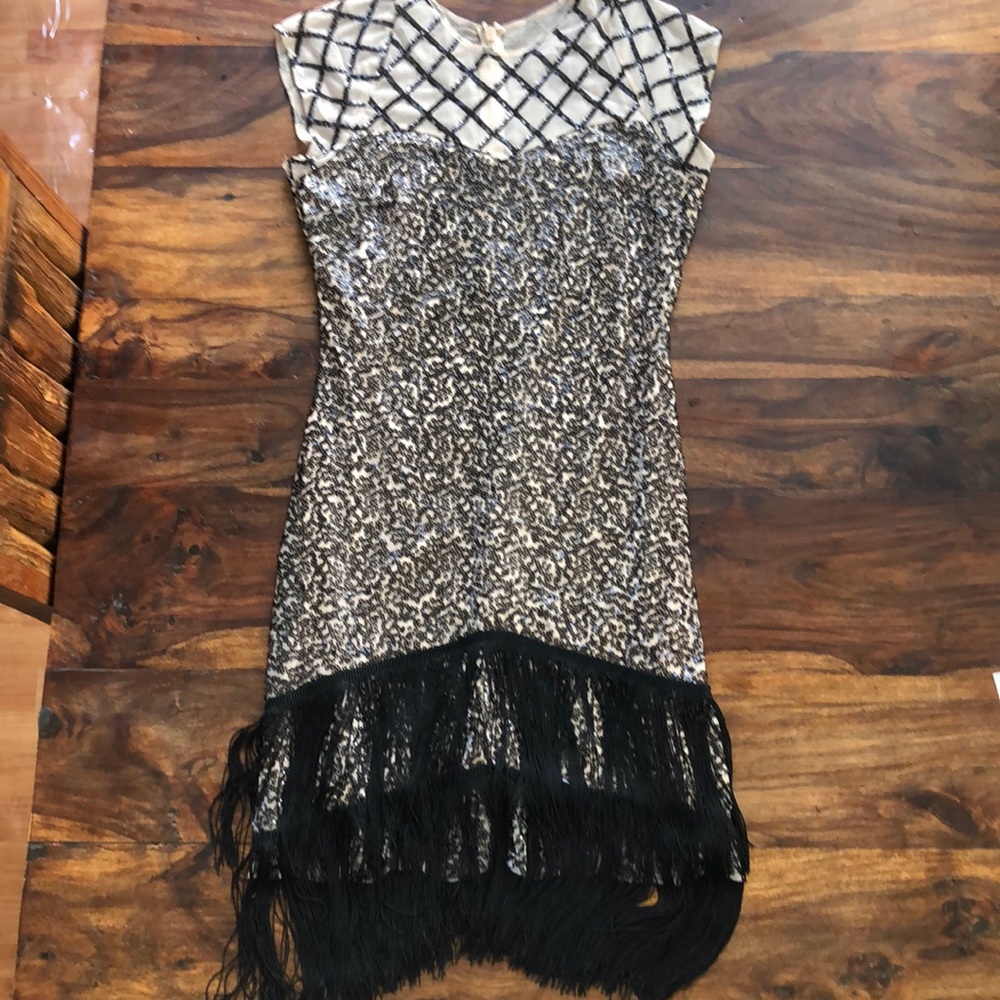Vijiv Art Deco Flapper Dress - Great Gatsby Inspired Tassel Beaded 1920s Costume, Blue, Medium